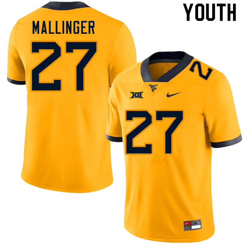 Youth #27 Davis Mallinger West Virginia Mountaineers College Football Jerseys Sale-Gold